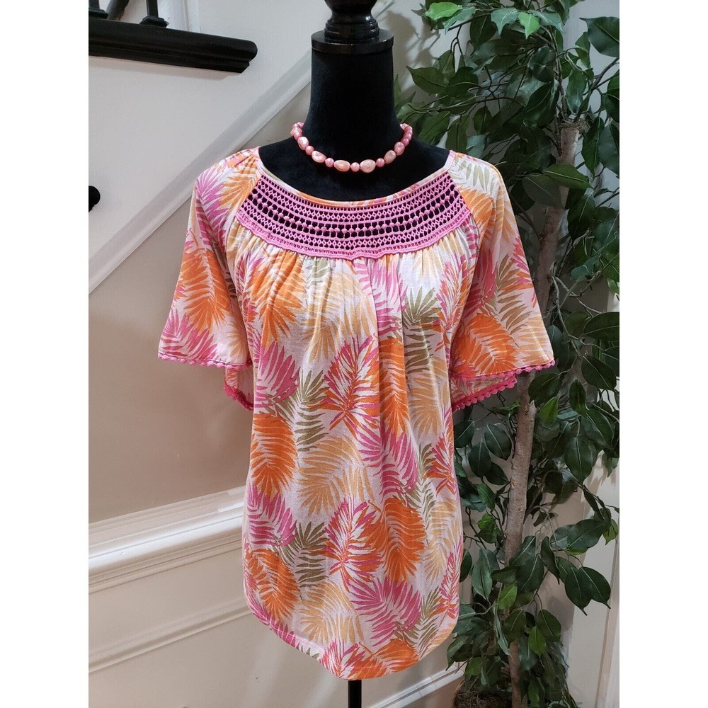 Kim Rogers Women Multicolor Polyester Round Neck Short Sleeve Top Blouse Size 2X